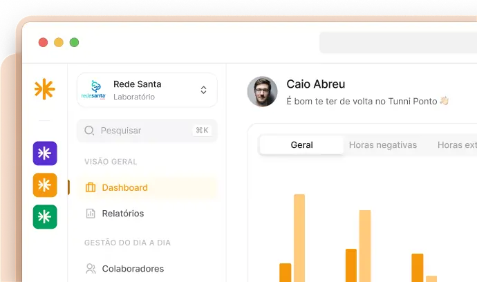 Interface do TUNNI Ponto mostrando funcionalidades de controle de jornada